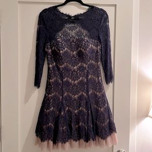 Betsy & Adam Navy Lace 3/4 Sleeve Dress